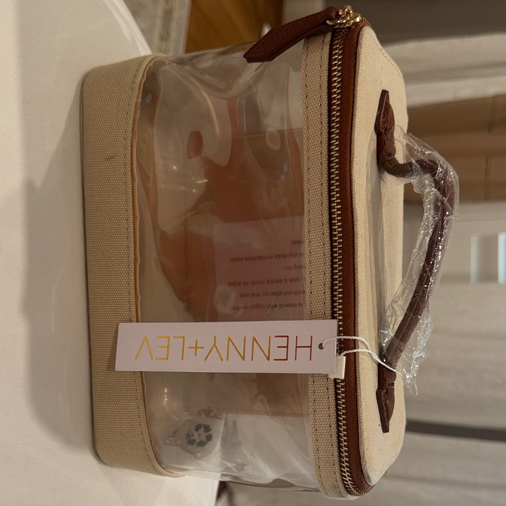 Cream and Brown Women's Toiletry Bag